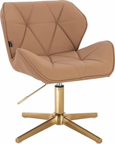 HR111CROSS Scaun Caramel Piele Ecologica Premium Soft cu Bază Aurie