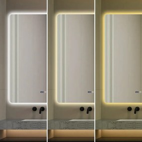 Oglindă Baie LED și Dezaburire Elit’s Premium: Senzor Touch, Lumina Rece, Caldă și Neutră, 80x100cm, Lumina Ambientală Spate