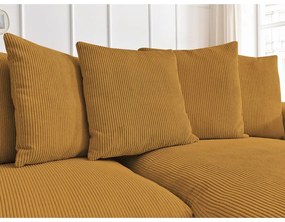 Colțar galben muștar extensibil/cu spațiu de depozitare cu tapițerie din catifea reiată Voltaire – Bobochic Paris