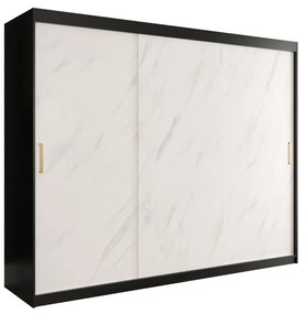 Dulap de haine 250 cm Marbelo T (mat negru + marmură albă). 1064554