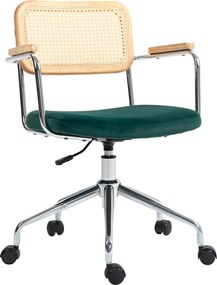 HOMCOM Scaun de birou, design boho, brațe din lemn, rotativ, reglabil, până la 120 kg, oțel, Verde | Aosom Romania