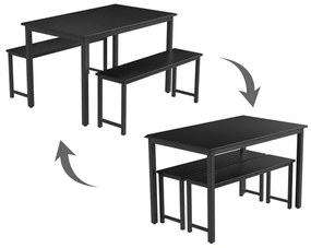 Set de sufragerie din 3 piese cu cadru metalic si 2 banci