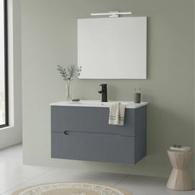 Trent Mobilier de baie 80 cm lavoar ceramic (2 sertare) cu oglindă 60x80 cm gri antracit