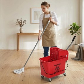HOMCOM Găleată de mop cu stoarcător, panou separator și roți, capacitate 20 L pentru curățenie casnică 45x26,5x70 cm roșu | Aosom Romania