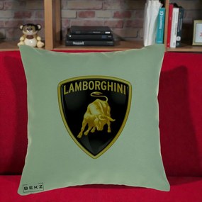 Perna Personalizata cu emblema Lamborghini, 40x40 cm, Verde, Husa Detasabila, Perna Inclusa, BEKZ®