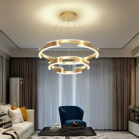 Lustra LED Suspendata Cu Telecomanda, 3 Tipuri De Lumina, Inaltime Reglabila, 85W, Auriu