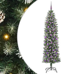 vidaXL Copac Artificial Slăb de Crăciun cu 300 LED Verde și alb 210 cm
