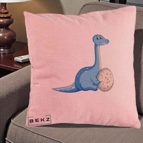 Perna Decorativa Brontosaur cu Ou, 40x40 cm, Roz, Husa Detasabila, Perna Inclusa, BEKZ®
