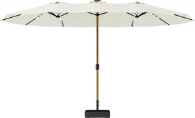 Outsunny Umbrelă dublă de grădină 4,6x2,6 m cu 48 LED-uri bază inclusă manivelă saci cu nisip anti-UV crem | Aosom Romania