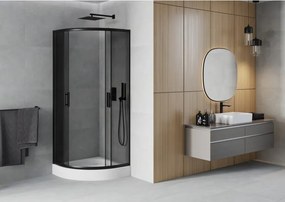 Mexen Rio cabina de duș semirotundă 80 x 80 cm, grafit, neagră + cadă de duș, albă - 863-080-080-70-40-4710