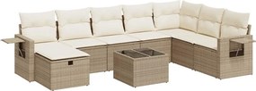 vidaXL Set canapele de grădină, 9 piese, cu perne, bej, poliratan