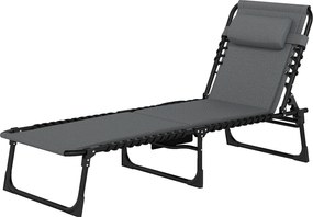 Outsunny Șezlong, șezlong pentru soare cu tapițerie și buzunar lateral, șezlong de grădină, șezlong pentru piscină, șezlong tapițat, Gri | Aosom Romania