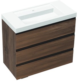 Set dulap de baie cu lavoar inclus 100 cm, 3 sertatre soft-close, steja inchis, Kolpasan, Harmony