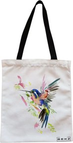 Sacosa de Panza pentru Cumparaturi, Geanta Tote, model Watercolor Bird, Cu fermoar, 38x34.5 cm, Alba, BEKZ®