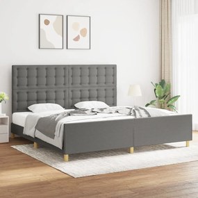 3125406 vidaXL Cadru de pat cu tăblie, gri închis, 200x200 cm, textil