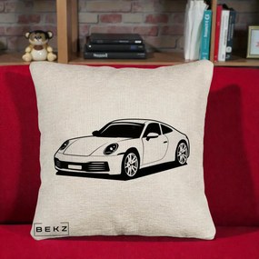 Perna Personalizata Porsche 911 Silueta, 40x40 cm, Bej Canapea, Husa Detasabila, Perna Inclusa, BEKZ®