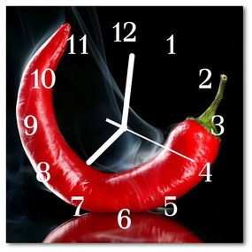 Ceas de perete din sticla pătrat Chili Pepper Chili Pepper Red