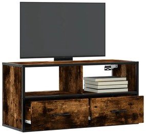 vidaXL Dulap TV stejar fumuriu, 80x31x39,5 cm, lemn prelucrat și metal