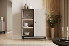 Vitrină pentru living Lorini 100 cm - cașmir / mâner negru / cadru