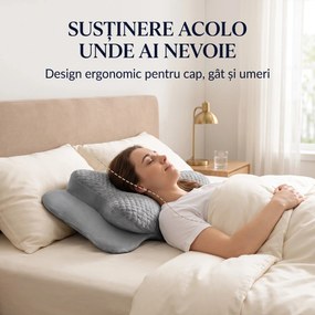 Perna cervicala ortopedica memory foam, husa Tencel, Gri