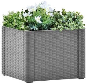 vidaXL Strat înălțat de grădină cu sistem auto-udare, gri, 43x43x33 cm
