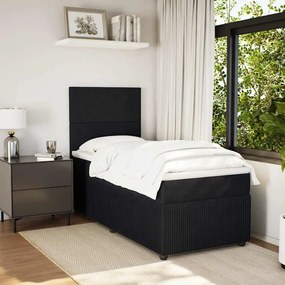vidaXL Pat box spring cu saltea, negru, 80x200 cm, catifea