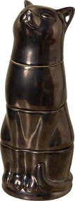 Set 4 căni suprapuse din ceramică, formă de pisică, maro antichizat, 25 × 10 cm, „Cat Stack"