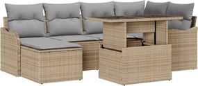 vidaXL Set de canapele pentru grădină cu pernă 7 pcs Bej Rattan poli