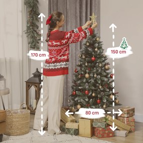 HOMCOM Brad de Crăciun Înnzăpezit Înalt de 150 cm cu 398 Ramuri, Brad Artificial de Interior cu Conuri și Boabe Roșii Decorative, Bază Metalică, Verde | Aosom Romania