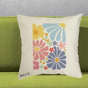 Perna Decorativa Flori Grafice Pastel Multicolor, 40x40 cm, Ecru, Husa Detasabila, Perna Inclusa, BEKZ®