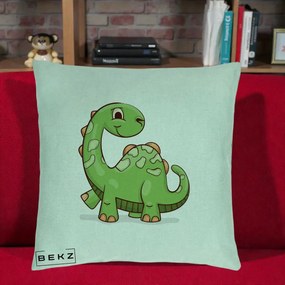 Perna Decorativa Brontosaur Verde Simpatic, 40x40 cm, Verde Menta, Husa Detasabila, Perna Inclusa, BEKZ®