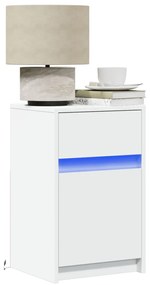vidaXL Noptieră cu lumini LED, alb, lemn prelucrat