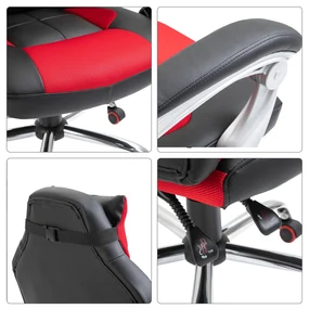 HOMCOM Scaun Gaming Ergonomic cu Inclinare Suport Lombar Tetieră Piele Ecologică Roșu Negru | Aosom Romania