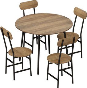 HOMCOM Set masă 5 piese: masă și 4 scaune, picioare metal, finisaj natural. | Aosom Romania
