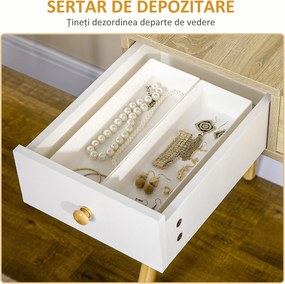 Masa de toaleta cu oglinda glisanta scaun tapitat 2 sertare 5 compartimente de depozitare pentru casa 100x45x118cm Lemn HOMCOM | Aosom RO