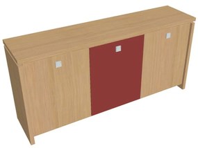 Dulap mic Verno 188 x 46 x 90 cm, uși combinate, stejar deschis / roșu