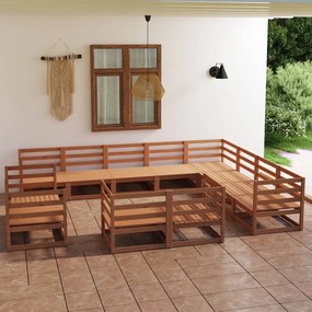 3075957 vidaXL Set mobilier de grădină, 12 piese, maro miere, lemn masiv pin