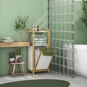 HOMCOM Mobilier pe picioare din bambus coș pentru rufe baie economisire de spațiu, 2 rafturi, dim. 40L x 30l x 86,5H cm | Aosom Romania