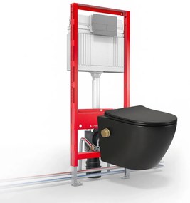 Vas wc suspendat cu functie bideu, negru mat, apa calda rece, rimless, baterie inclusa auriu mat Foglia Oslo Baterie auriu mat