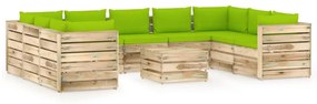 Set mobilier de gradina cu perne, 10 piese, lemn verde tratat bright green and brown, 10