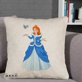 Perna Personalizata Printesa Albastra cu Pasare, 40x40 cm, Bej Canapea, Husa Detasabila, Perna Inclusa, BEKZ®