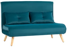 HOMCOM Canapea extensibila pentru 2 persoane, canapea pat, spatiu pentru dormit, spatar reglabil, husa din material textil, structura metalica, Verde | Aosom Romania