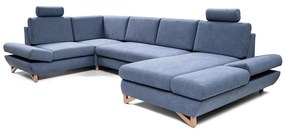 Colțar extensibil tapițat AVESTA în formă de U, cu spațiu generos de depozitare, albastru