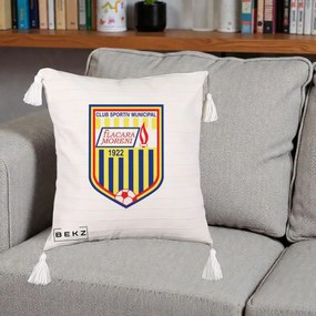 Perna Personalizata CSM Flacara Moreni 1922 Fotbal, 40x40 cm, Bej cu Franjuri, Husa Detasabila, Perna Inclusa, BEKZ®