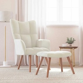 vidaXL Scaun de relaxare cu taburet, alb crem, catifea
