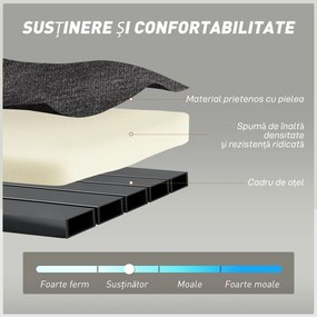 HOMCOM Canapea extensibilă 2 locuri pliabilă din chenille, cu 2 perne, brațe late, fără montaj, gri închis | Aosom Romania