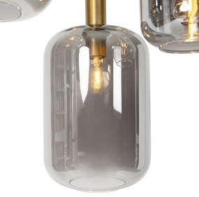 Lampă suspendată neagră cu auriu cu sticlă fumurie 5 lumini - Zuzanna