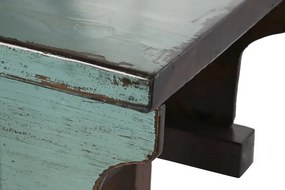 Consolă hol vintage din lemn de ulm, turcoaz, cu 2 sertare, 2 uși și zăvor din lemn, 88 x 170 x 49 cm, „Azure”