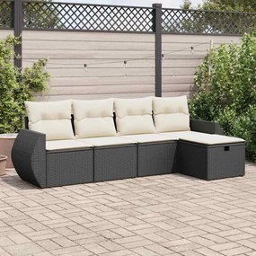 3325562 vidaXL Set mobilier de grădină cu perne, 5 piese, negru, poliratan