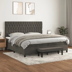 3138044 vidaXL Pat box spring cu saltea, gri închis, 200x200 cm, catifea